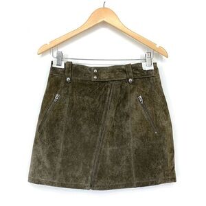 BLANK NYC Warm Gray/Green Suede Leather Moto Style Mini Skirt Zip Up New Size 28
